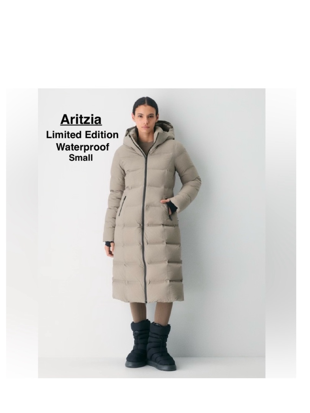 Aritzia Super Puff 2O Waterproof Parka long rainstop Size small Taupe/neutral⭐️